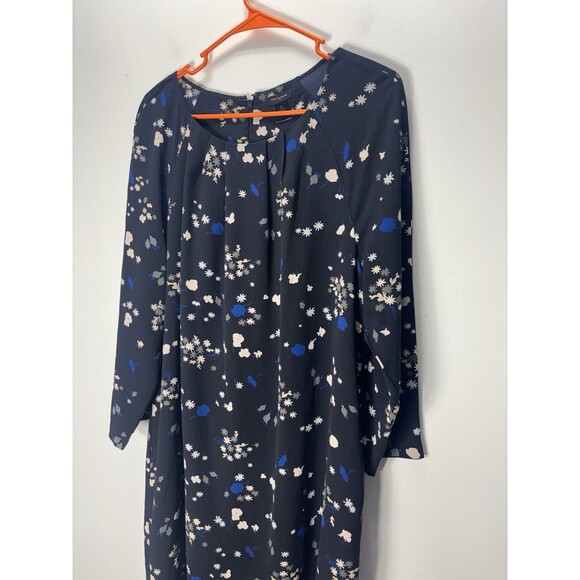 ANN TAYLOR Women’s Shift  Midi Dress Pleated Neckline Floral ZIp Back Sz Xl - Picture 2 of 13